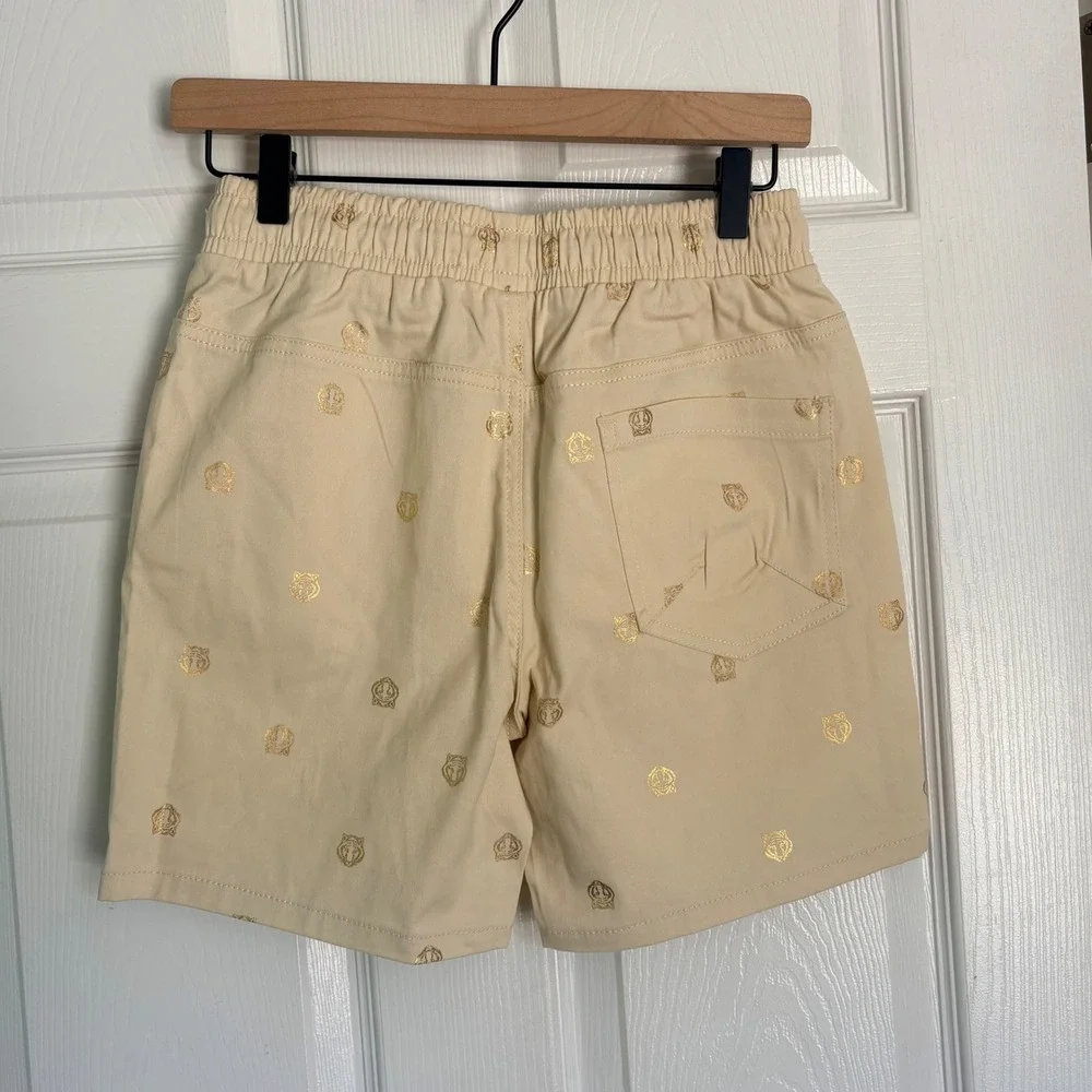 NEW Drill Clothing Co Shorts Sz S Cream Gold Tiger Crown‎ Metallic Detail